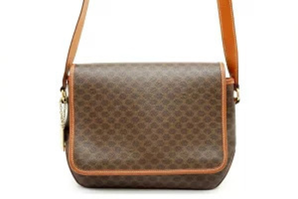 Celine Macadam Shoulder Bag Messenger Charm Leather Brown